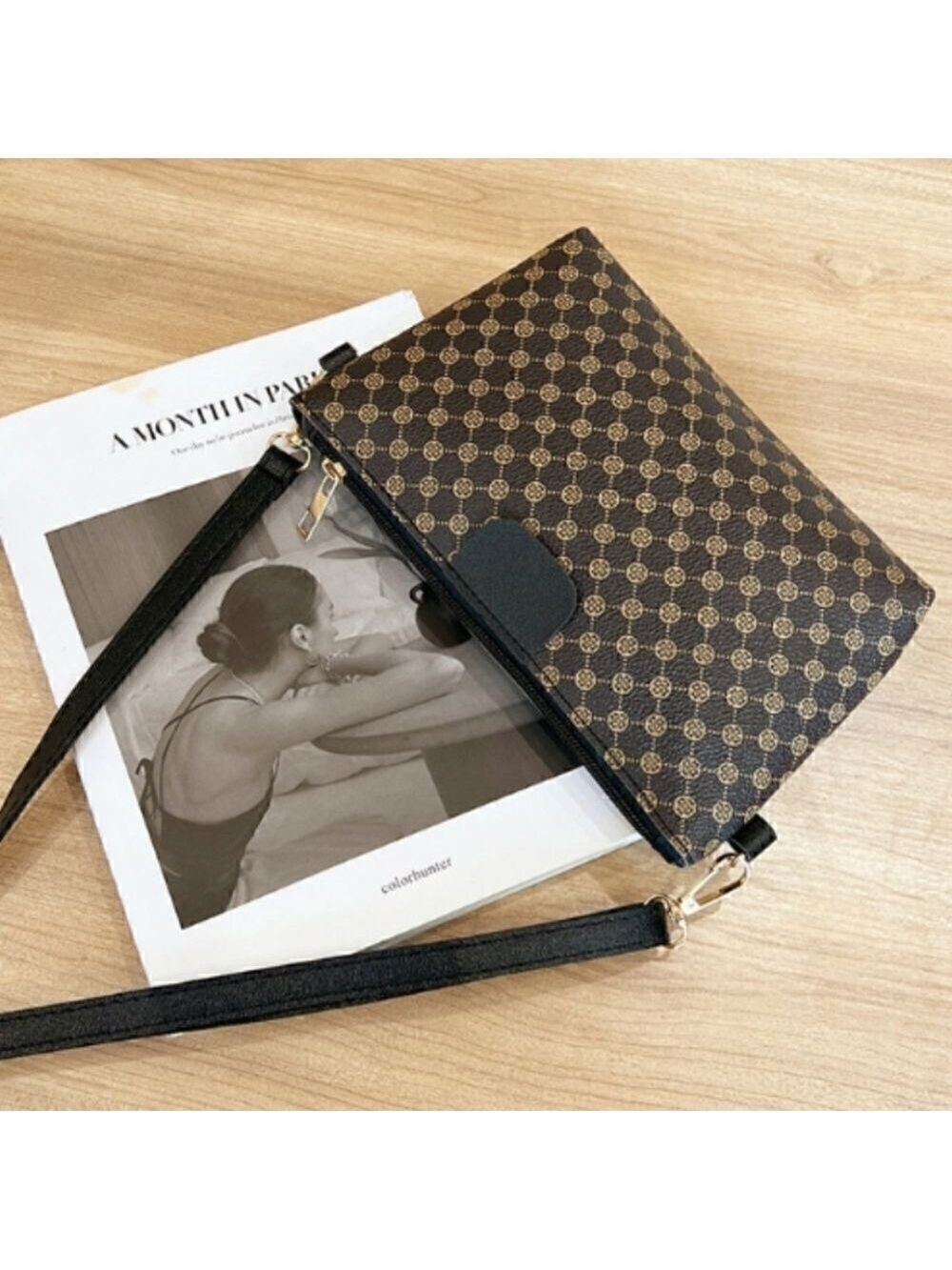 Mini Vegan Leather Print Monogram Square Zipper Crossbody - Picture 9 of 17